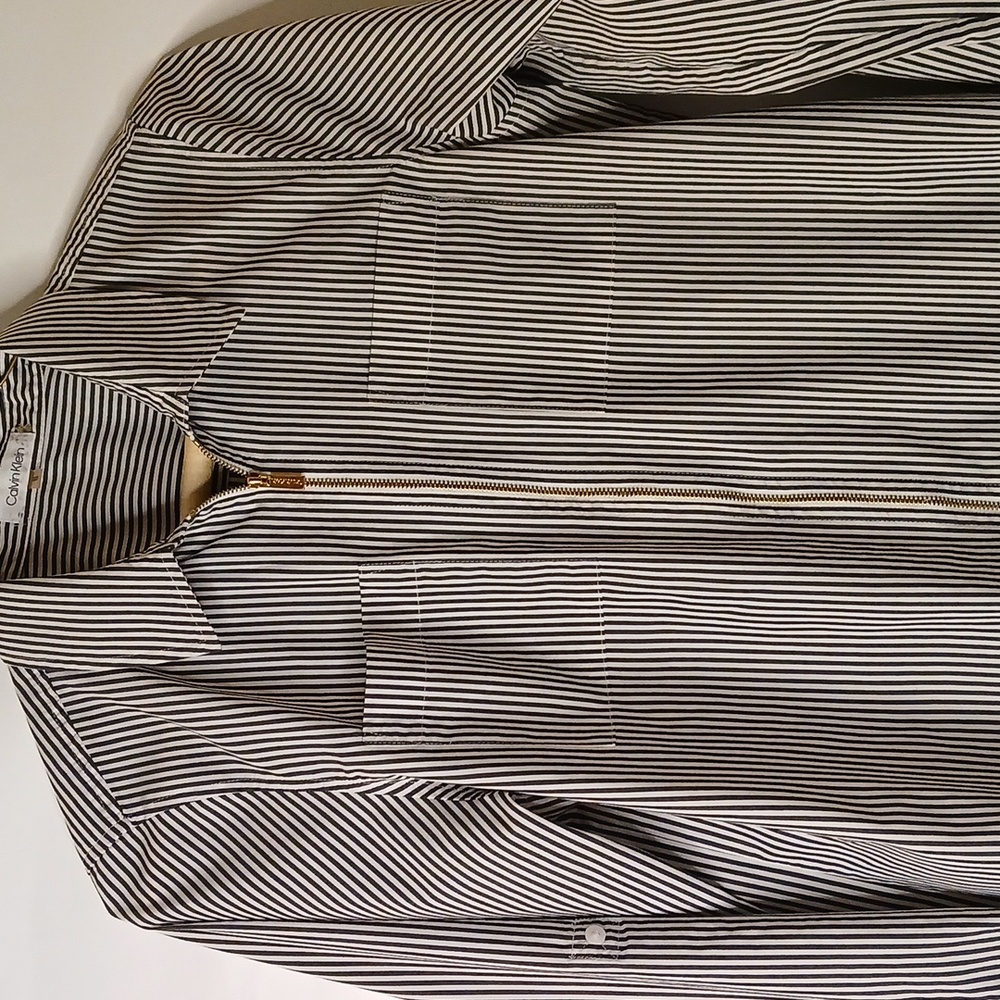 Women's Calvin Klein Front Zip Up Striped Long Sleeved Shirt